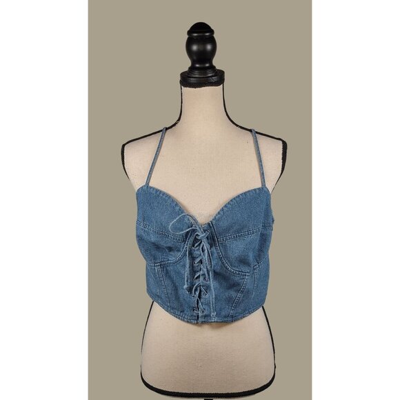 Dizzy Lizzy 100% Cotton Denim Crop Top with Adjustable Straps Size XL Junior NWT - Picture 1 of 11